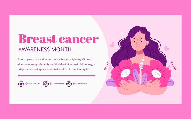 Flat social media promo template for breast cancer awareness month