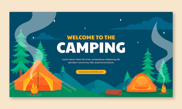 Flat social media promo template for camping