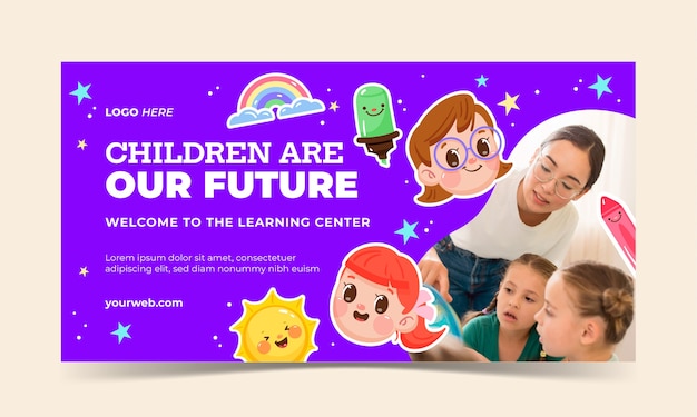 Flat social media promo template for children