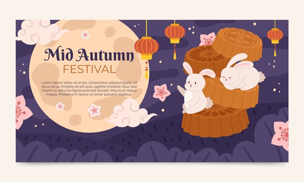 Flat social media promo template for chinese mid-autumn festival celebration