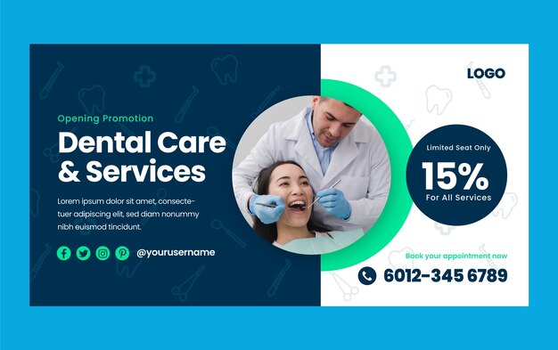 Flat social media promo template for dental clinic business