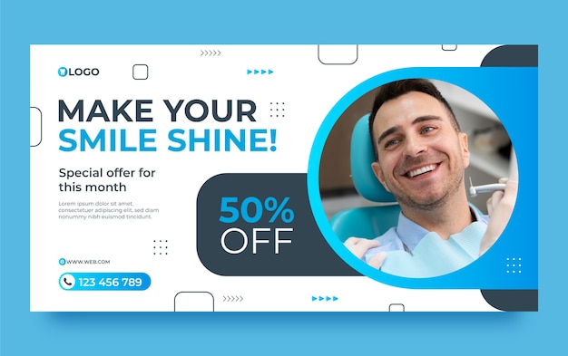 Flat social media promo template for dental clinic business