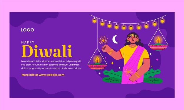 Vettore gratuito modello promozionale piatto per social media per la celebrazione del festival di diwali