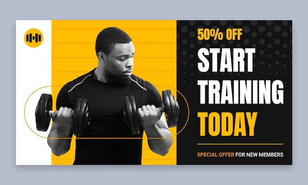 Free vector flat social media promo template for gym and exercise