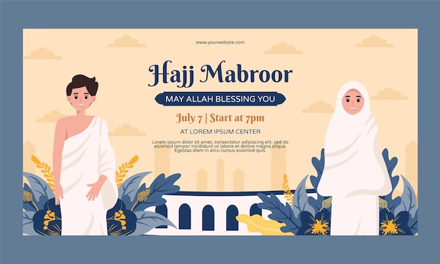 Free vector flat social media promo template for hajj pilgrimage