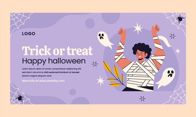Flat social media promo template for halloween celebration