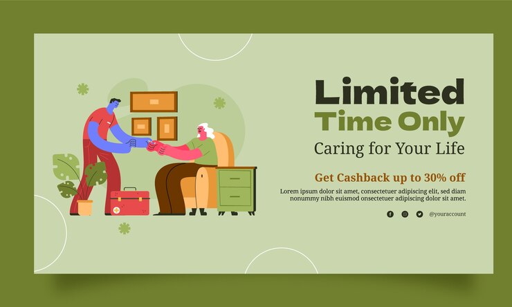 Free Vector flat social media promo template for home nursing for elders