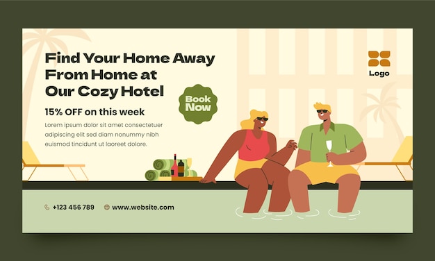 Плоский рекламный шаблон в социальных сетях для размещения в отеле