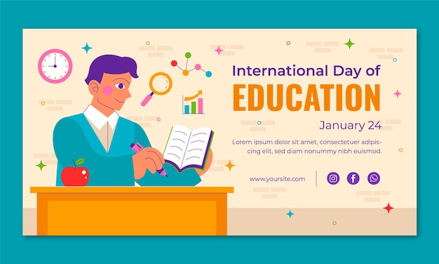 Flat social media promo template for international day of education