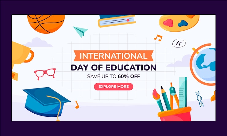 Free Vector flat social media promo template for international day of education