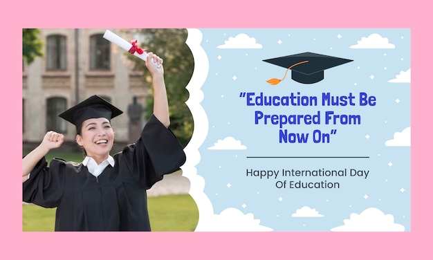 Flat social media promo template for international day of education