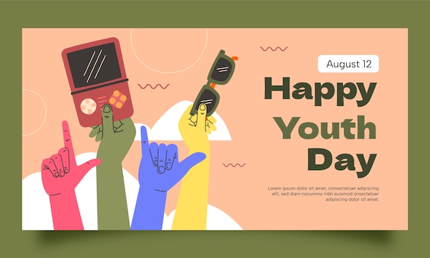 Flat social media promo template for international youth day celebration