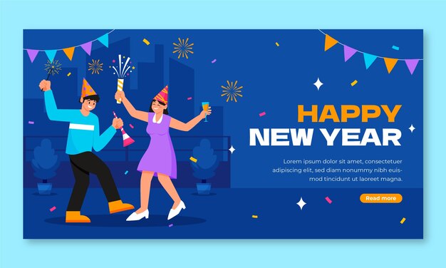 社交網絡宣傳模板 - 為2024年新年慶祝而設的平坦社交網絡廣告模板