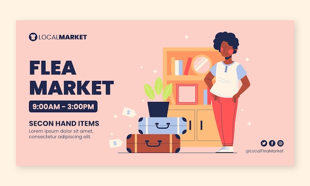 Free vector flat social media promo template for second-hand flea market event