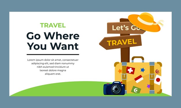 Flat social media promo template for travel agency