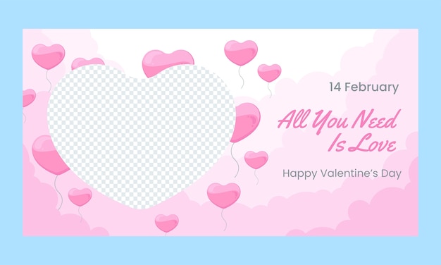Плоский шаблон промо в социальных сетях для празднования Дня святого Валентина