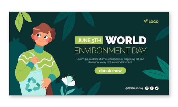Плоский рекламный шаблон в социальных сетях для празднования всемирного дня окружающей среды