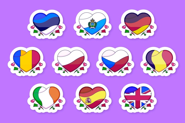 Free vector flat song contest heart flags collection