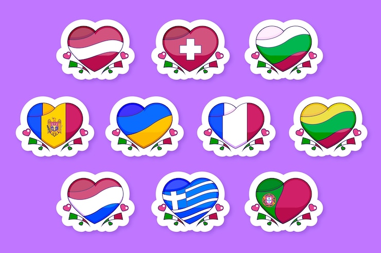 Free Vector flat song contest heart flags collection