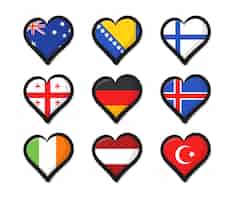 Бесплатное векторное изображение Коллекция сердечных флагов конкурса плоских песен