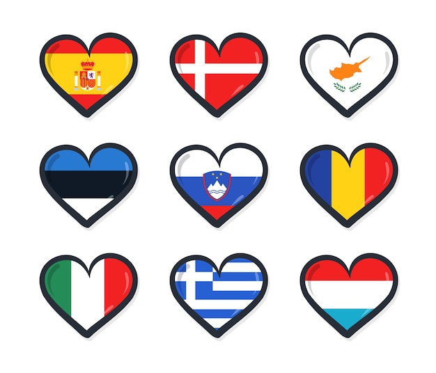 Free vector flat song contest heart flags collection