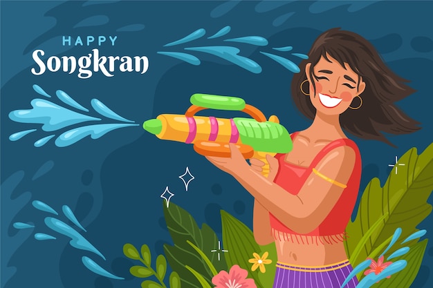 Vettore gratuito sfondo di songkran piatto