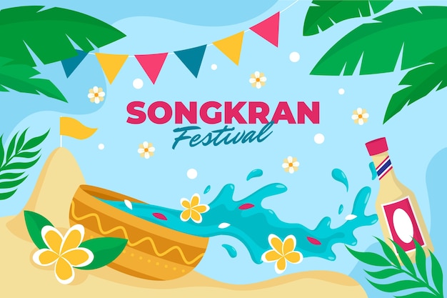 Vettore gratuito sfondo di songkran piatto