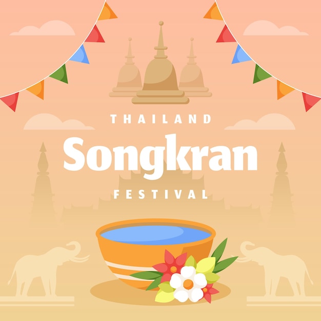 Illustrazione di celebrazione di songkran piatta