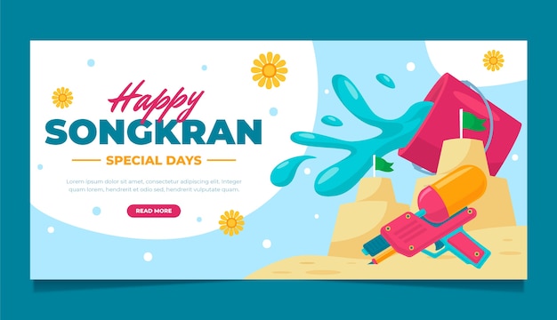 Flat songkran horizontal banner template