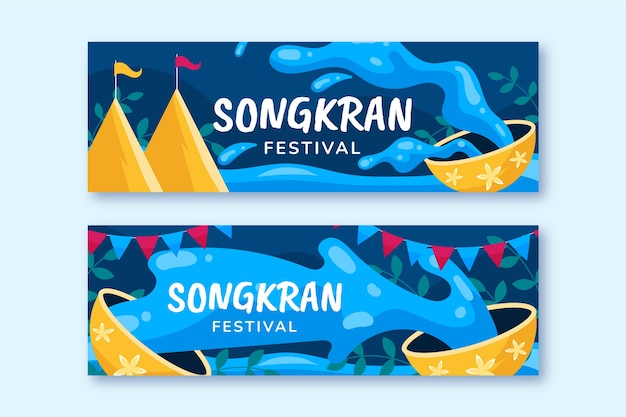 Free vector flat songkran horizontal banners set