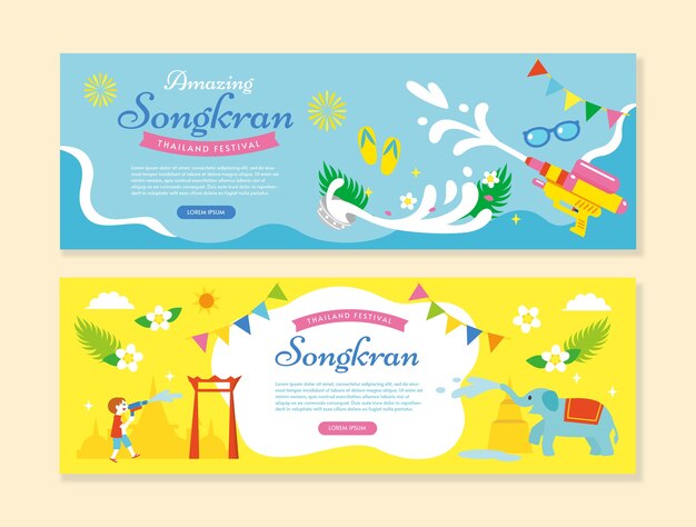 Flat songkran horizontal banners set