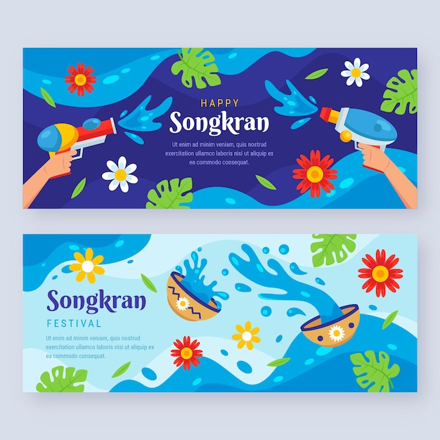 Free vector flat songkran horizontal banners set