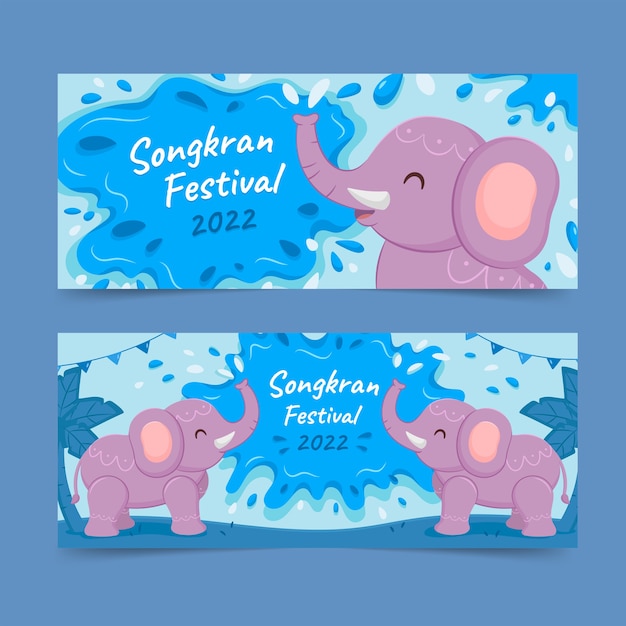 Free vector flat songkran horizontal banners set