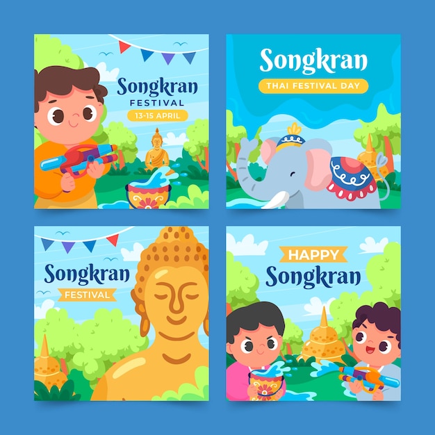Flat songkran instagram posts collection