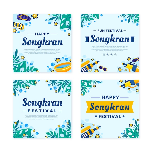 Free vector flat songkran instagram posts collection