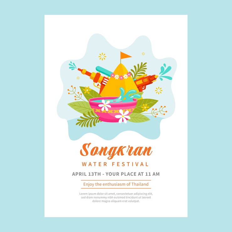 Free Vector flat songkran vertical flyer template