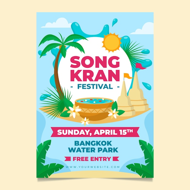 Flat songkran vertical flyer template