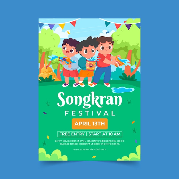 Flat songkran vertical poster template