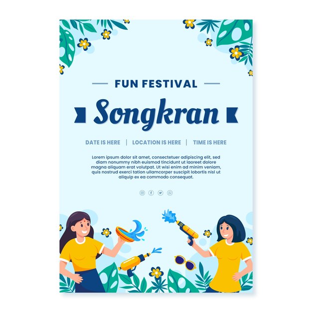 flat songkran vertical poster template