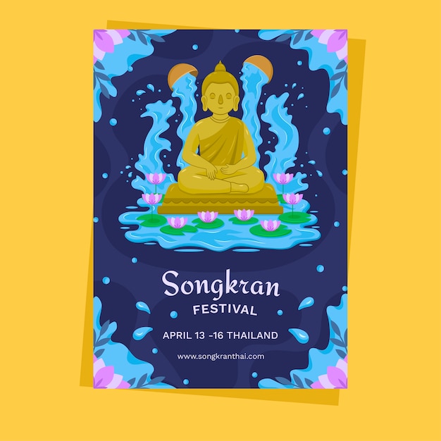 Flat songkran vertical poster template