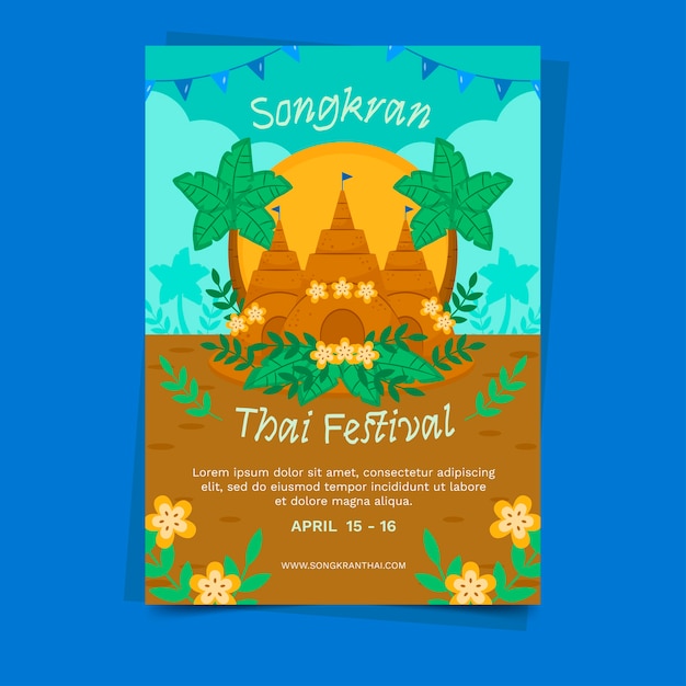 Flat songkran vertical poster template