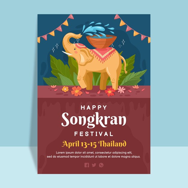 Modello di poster verticale songkran piatto