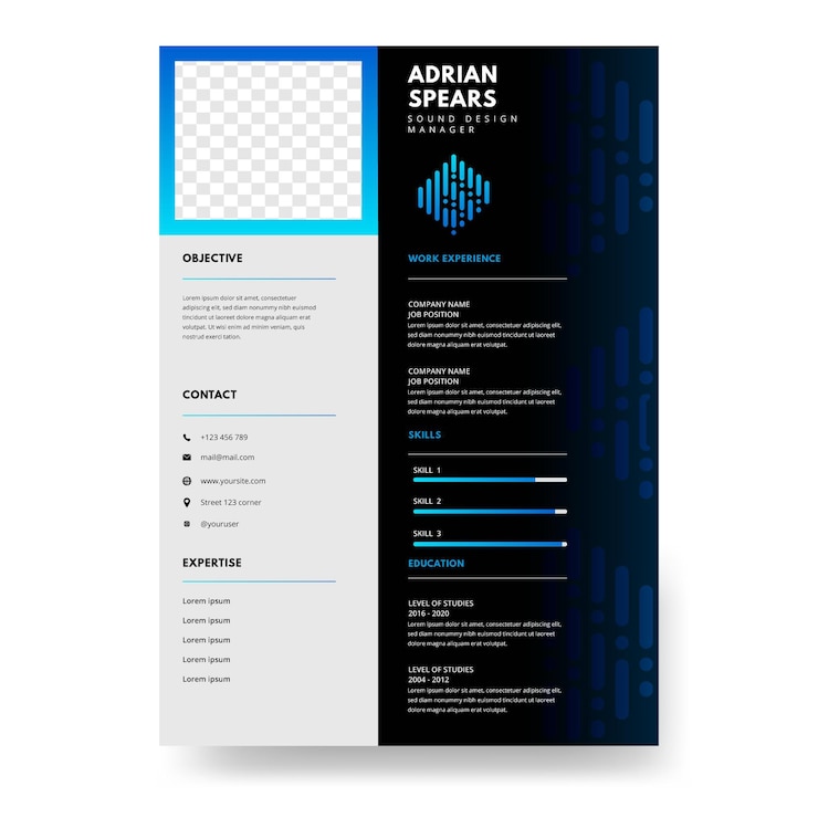 Free Vector flat sound design manager cv template
