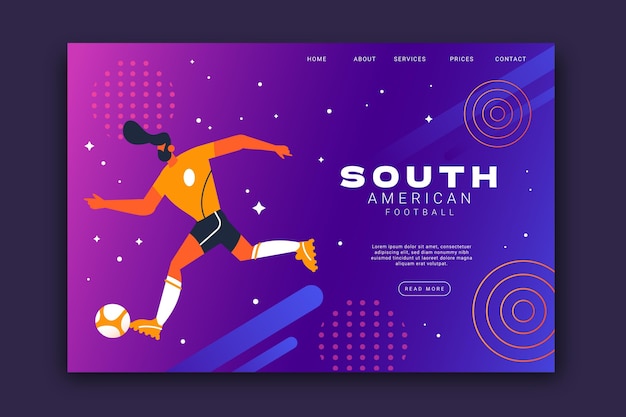 Modello di pagina di destinazione del calcio sudamericano piatto