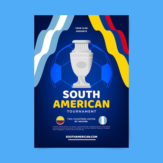 Modello di poster verticale di calcio sudamericano piatto