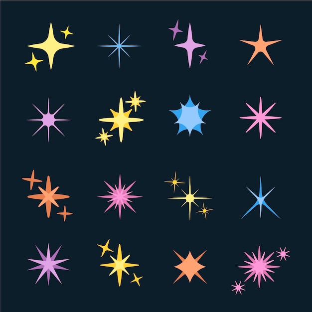 Бесплатное векторное изображение Плоская сверкающая звездная коллекция