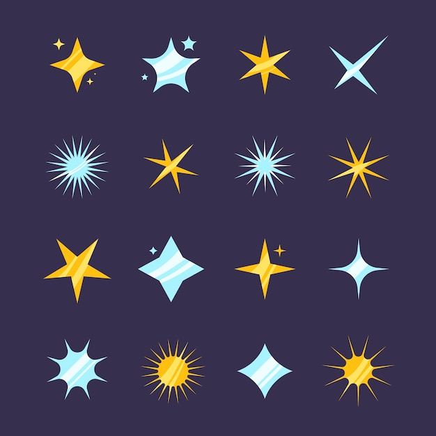 Free vector flat sparkling star collection