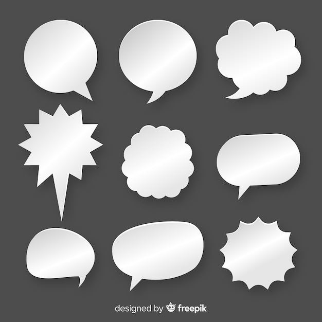 Flat speech bubble collection in paper style black background