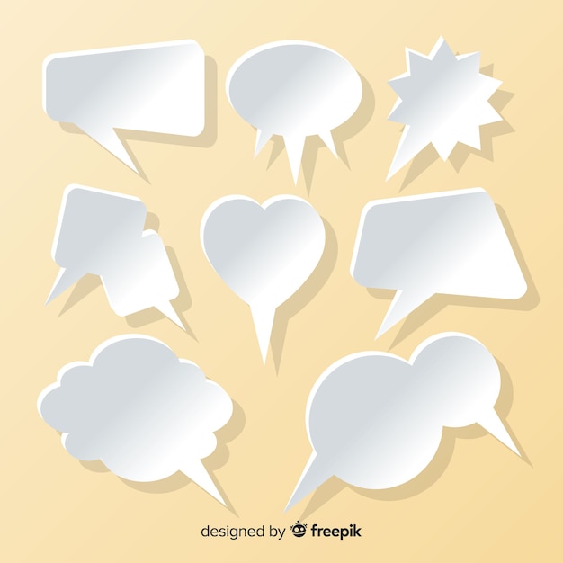 Flat speech bubble collection in paper style salmon background