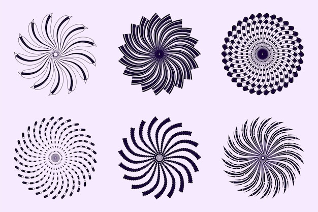 Vettore gratuito insieme dell'illustrazione del cerchio a spirale piatta